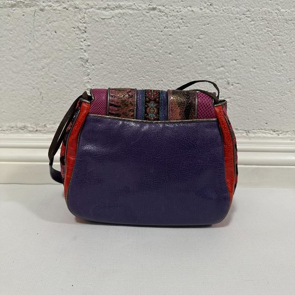 Vintage Sharif Rainbow Snakeskin Leather Patchwork Crossbody Bag - Picture 4 of 7
